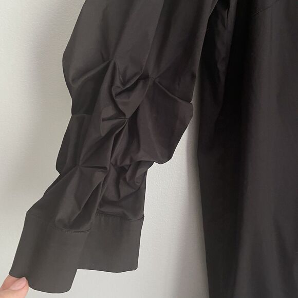 Misook Ruched Sleeve Nylon Blend Tunic Popover Size Large Black Quiet Luxury - Picture 8 of 15